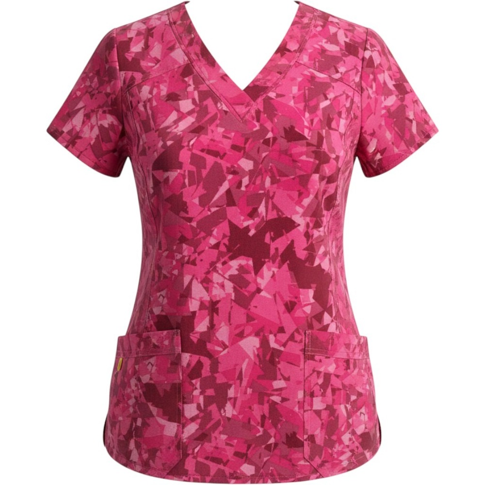 WonderWink Scrub Top Womens S‎ Pink Geometric Abstract V-Neck Medical Nurse 6217